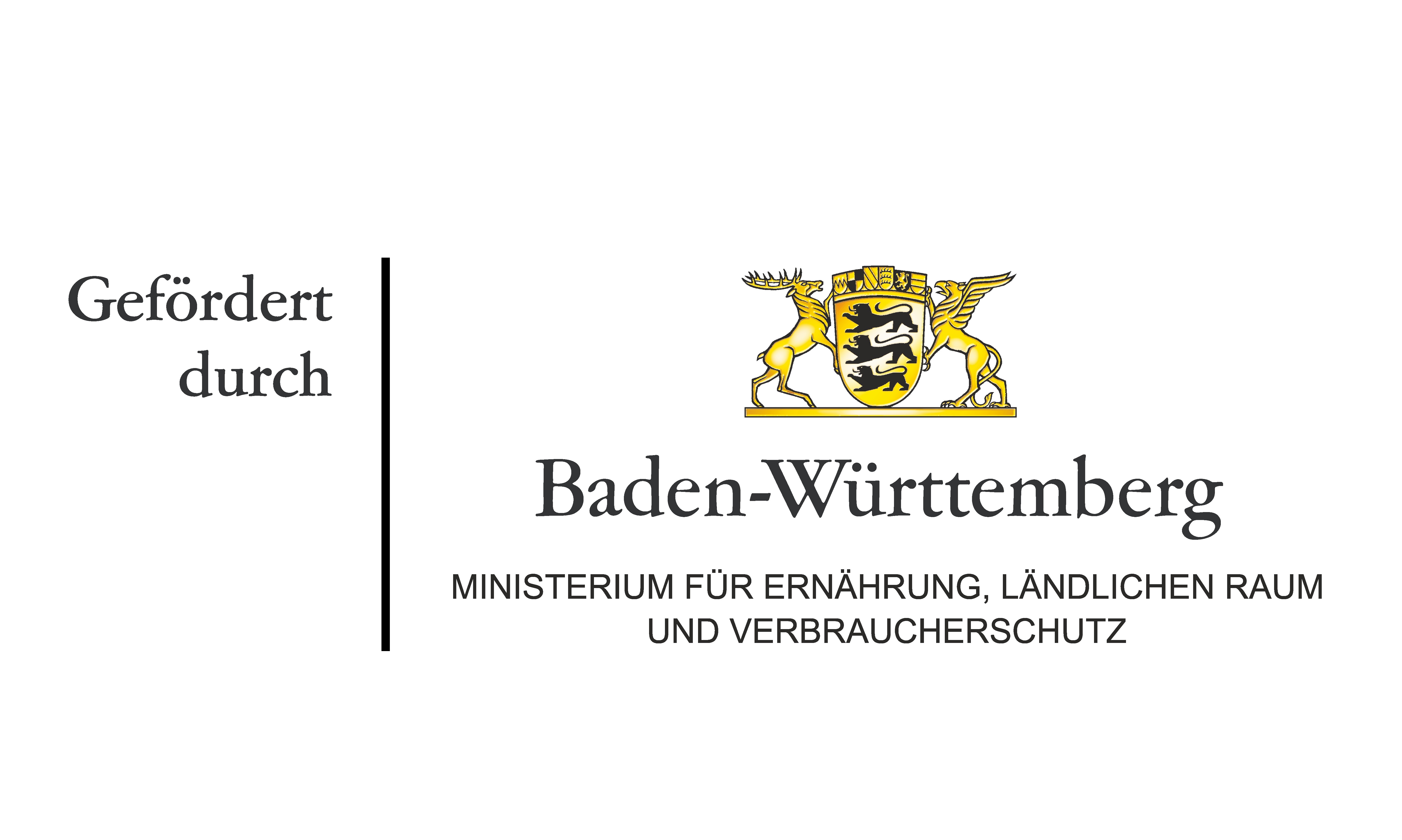 Hier ist eine Abbildung, welche symbolisiert, dass das Projekt durch das baden-württembergische Ministerium für Ernährung, Ländlichen Raum und Verbraucherschutz gefördert wird. 