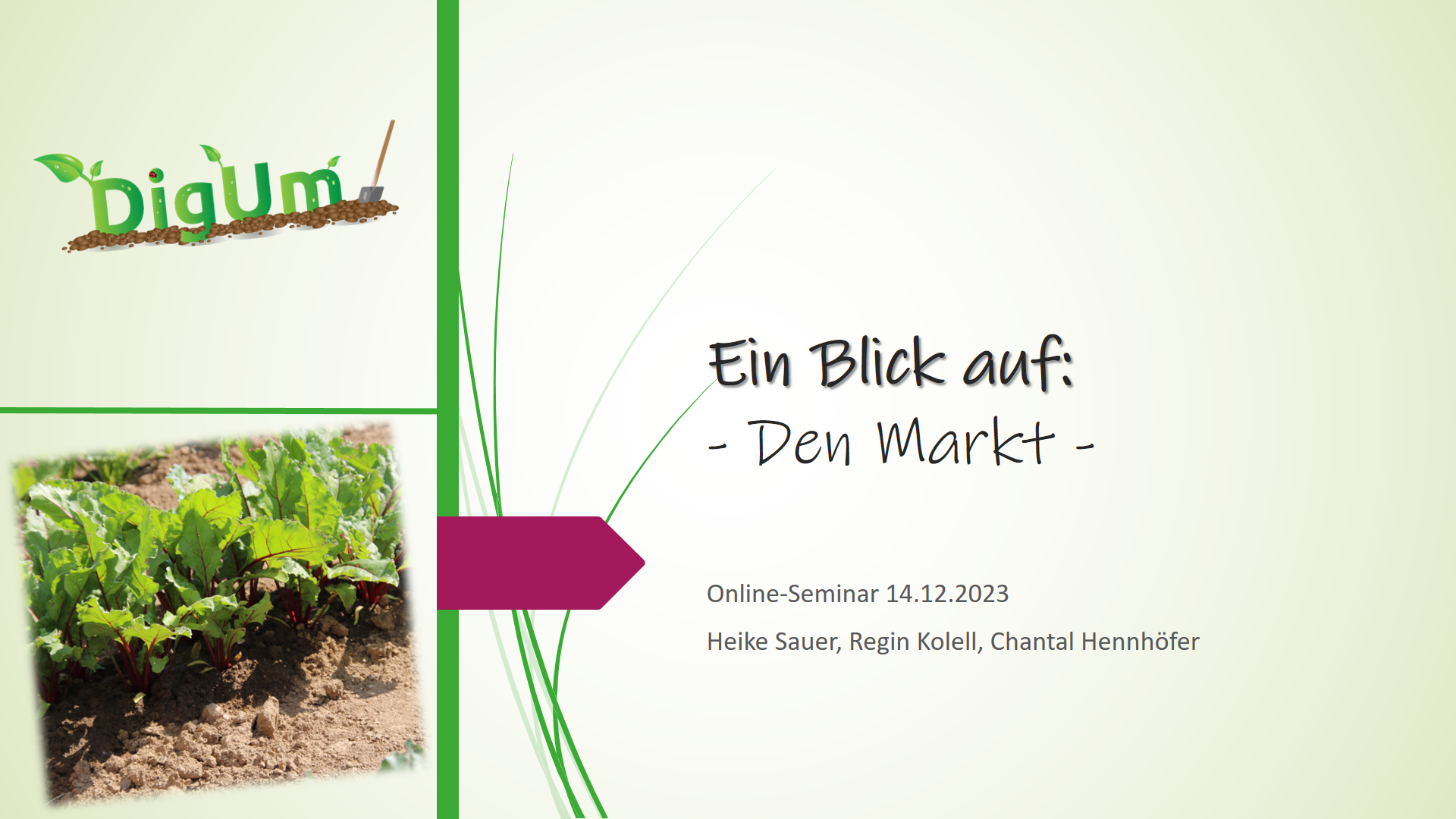 Auf diesem Bild ist die Titelfolie der Präsentation vom 14.12.2023 zum Thema der Markt zu sehen